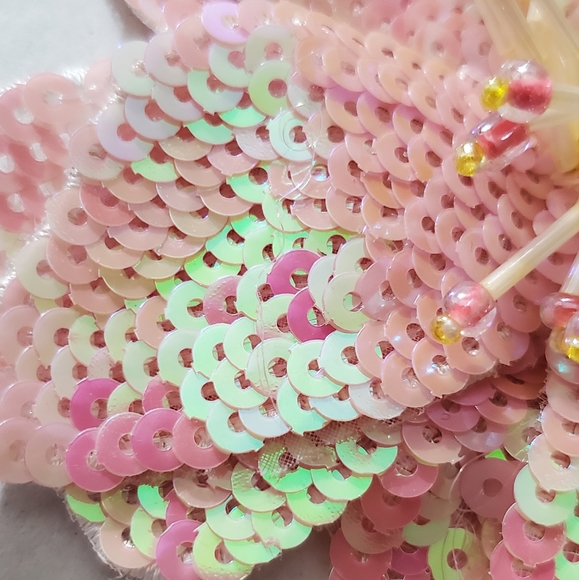 3D hibiscus beaded applique flower sew on iron on patch sequins tropical pink - Picture 7 of 11